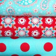 Sugar and Spice Fabric 3 Yard Combo Red and Aqua from Riley Blake Designs New