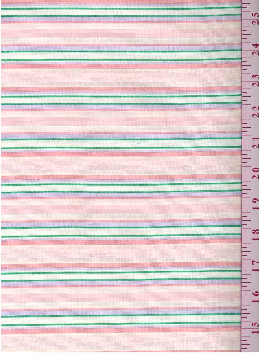 SALE STRAWBERRY PINK AND MINT STRIPE WITH TEAL COTTON FABRIC 1 YARD