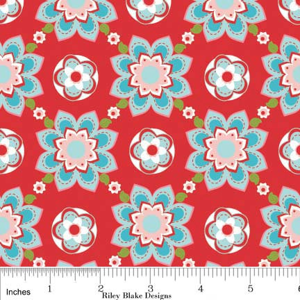 Sugar and Spice Fabric Red Floral with Aqua from Riley Blake Designs 1 Yard New