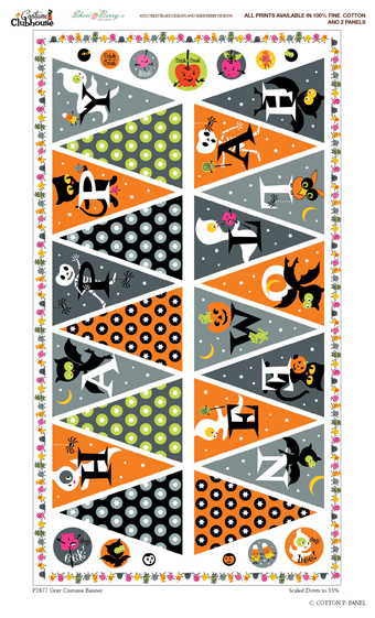 Halloween Fabric Bunting Flags Fabric Panel! Spells Happy Halloween! Riley Blake Designs