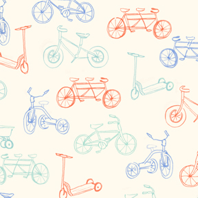 Bikes Flannel Fabric from Michael Miller Aqua and Orange 1 Yard