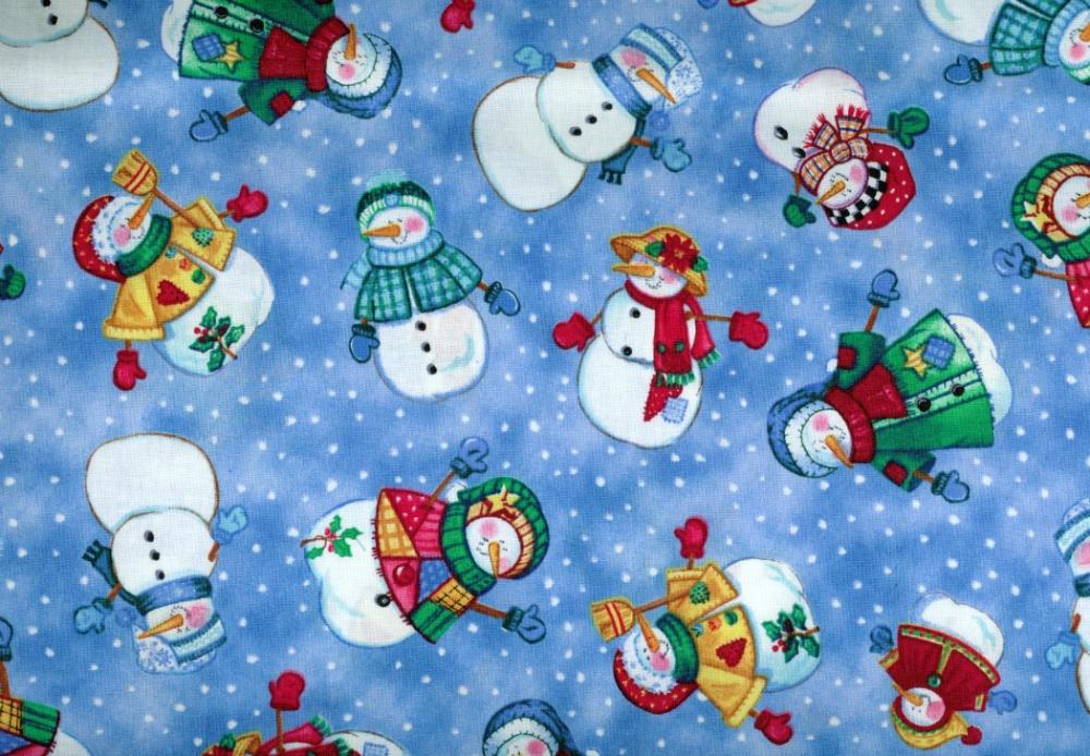 Let it Snow Fabric Tossed Snow People Adorable 1 Yard New